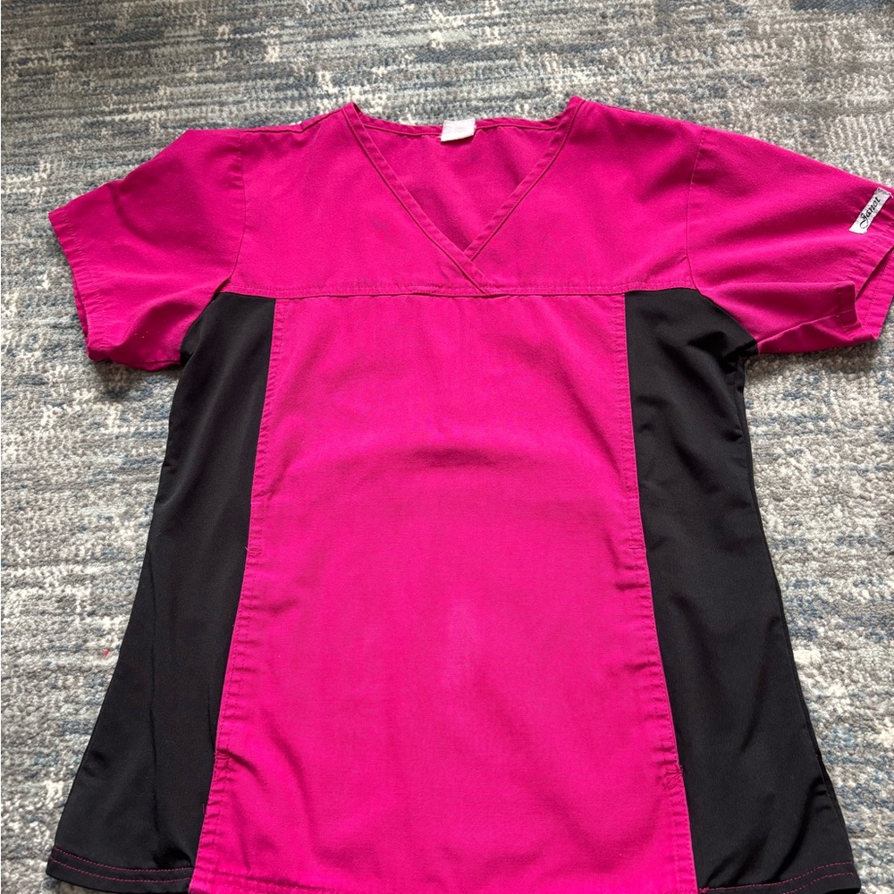 Pink and Black Scrub Top